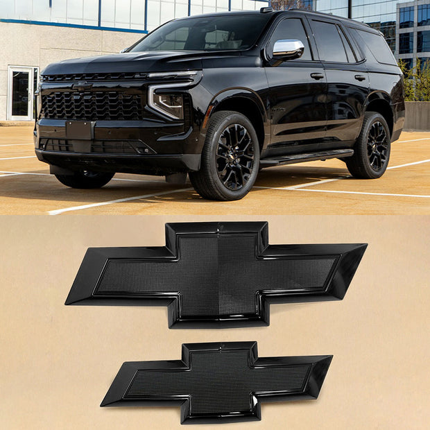 Grille & Tailgate Bowtie Emblem Badge for 2021-2026 Tahoe Suburban (Chrome / Gloss Black) 2-pack