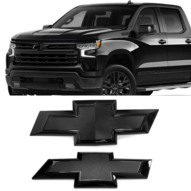Grille & Tailgate Bowtie Emblem Badge for 2019-2021 Silverado 1500 (Chrome / Gloss Black) 2-pack