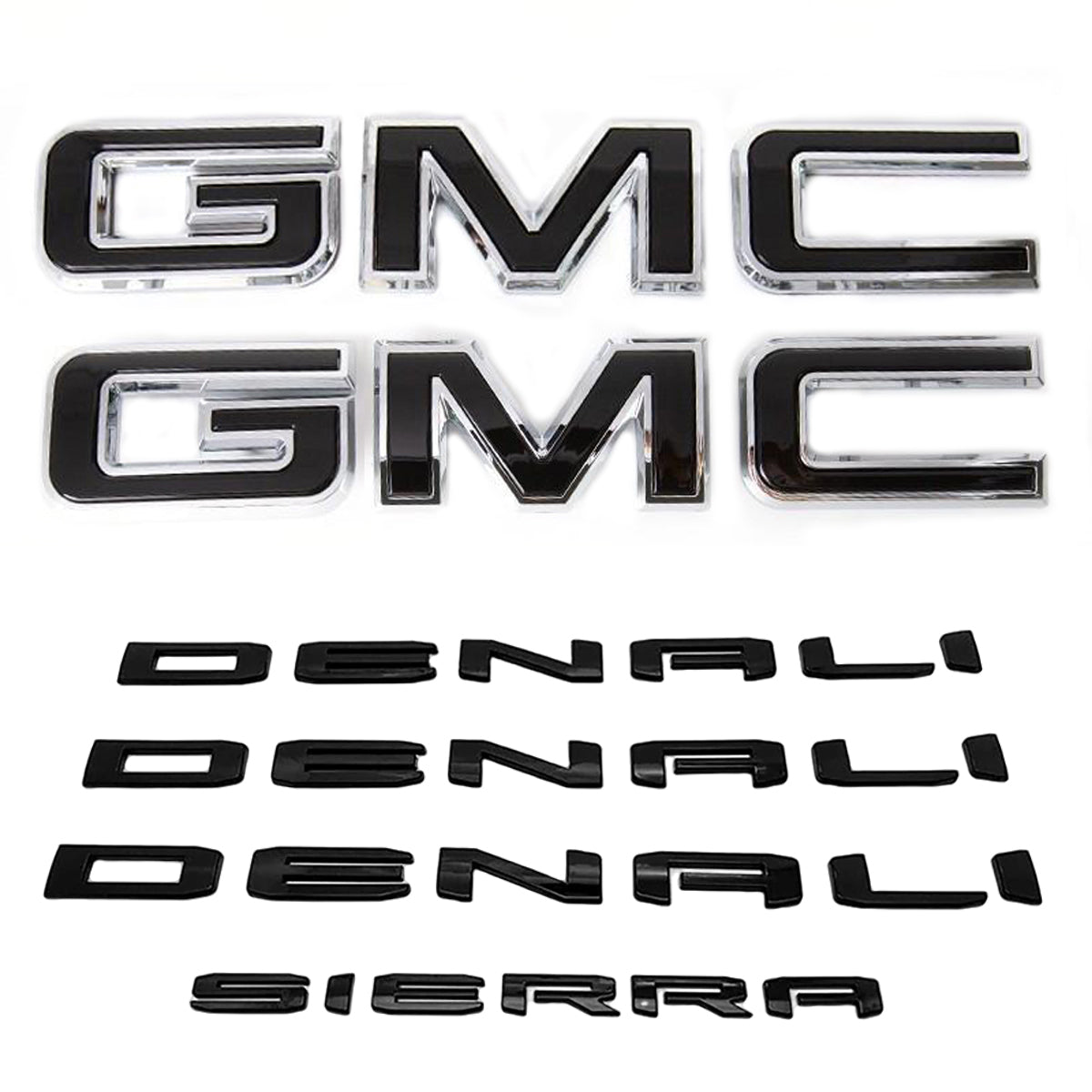 Emblem Kit for 2019+ GMC Sierra 1500 Denali Grille & Tailgate Badges (Chrome / Gloss Black) 4pack / 6pack