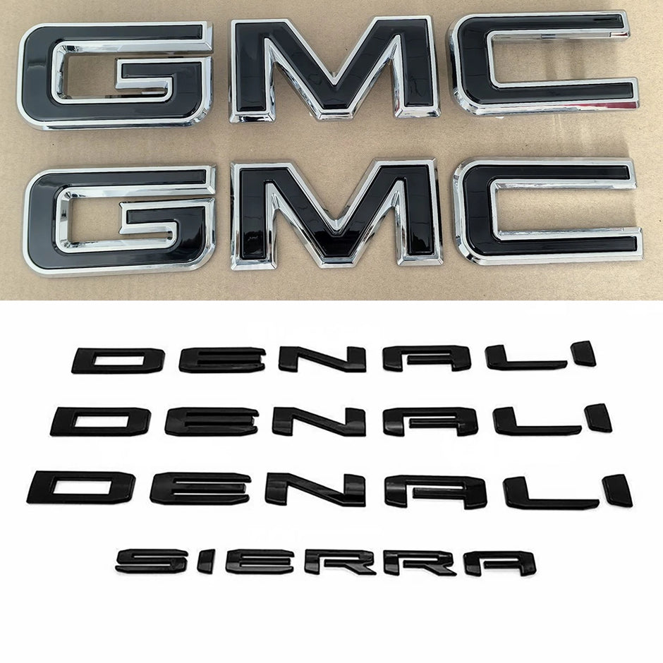 Emblem Kit for 2019+ GMC Sierra 1500 Denali Grille Rear Replacement (Chrome / Gloss Black) 4pack / 6pack