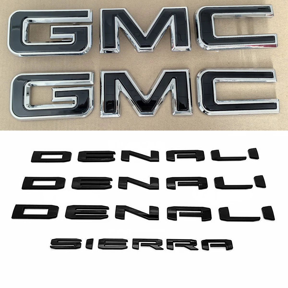 Emblem Kit for 2019+ GMC Sierra 1500 Denali Grille Rear Replacement (Chrome / Gloss Black) 4pack / 6pack