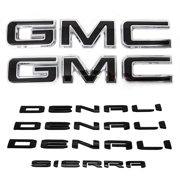 Emblem Kit for 2019+ GMC Sierra 1500 Denali Grille & Tailgate Badges (Chrome / Gloss Black) 4pack / 6pack