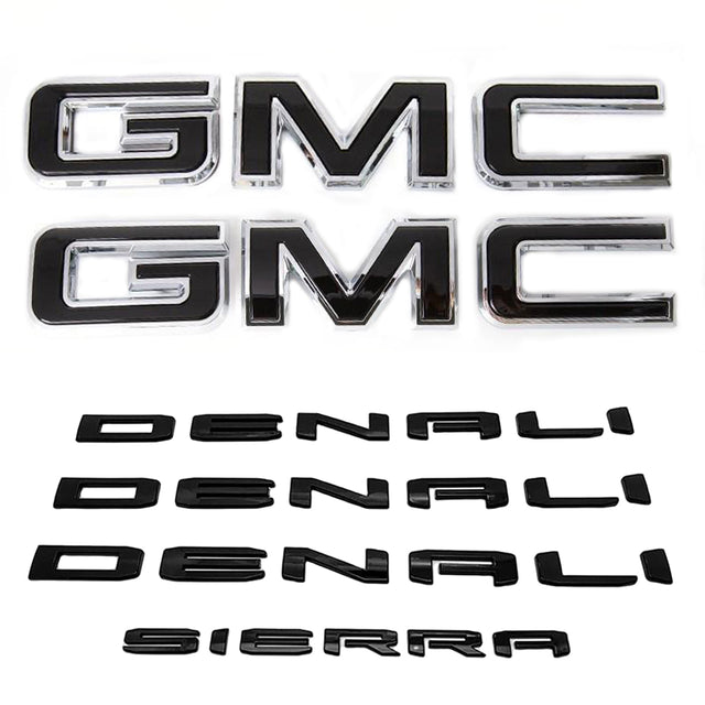 Emblem Kit for 2019+ GMC Sierra 1500 Denali Grille & Tailgate Badges (Chrome / Gloss Black) 4pack / 6pack