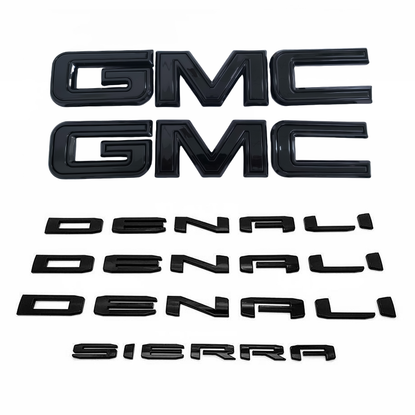 Emblem Kit for 2019+ GMC Sierra 1500 Denali Grille & Tailgate Badges (Chrome / Gloss Black) 4pack / 6pack