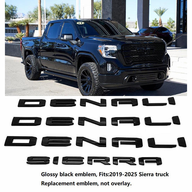 Front Grille Emblems Side Door Rear Trunk 3D Letter Badges Replacement for 2019-2025 GMC Sierra 1500 Denali 86532074 (4pack / 6pack)