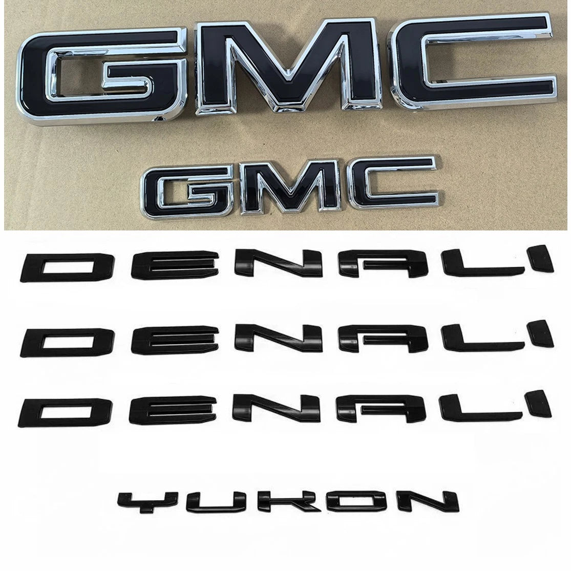 Replacement Kit for 2019-2024 GMC Yukon AT4 SLT Grille Tailgate Emblems  (Chrome / Gloss Black) 4pack / 6pack