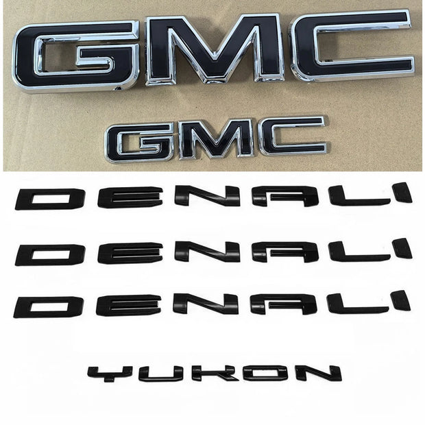 Replacement Kit for 2019-2024 GMC Yukon AT4 SLT Grille Tailgate Emblems  (Chrome / Gloss Black) 4pack / 6pack