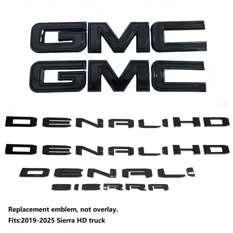 Emblems Letters Badges 3D NAMEPLATE Replacement for 2019-2025 GMC Sierra 2500HD 3500HD 2500 HD 86790675 86532074 Blackout (4pack / 6pack)