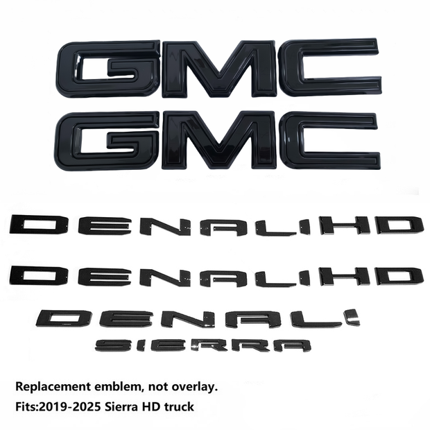 Emblems Letters Badges 3D NAMEPLATE Replacement for 2019-2025 GMC Sierra 2500HD 3500HD 2500 HD 86790675 86532074 Blackout (4pack / 6pack)
