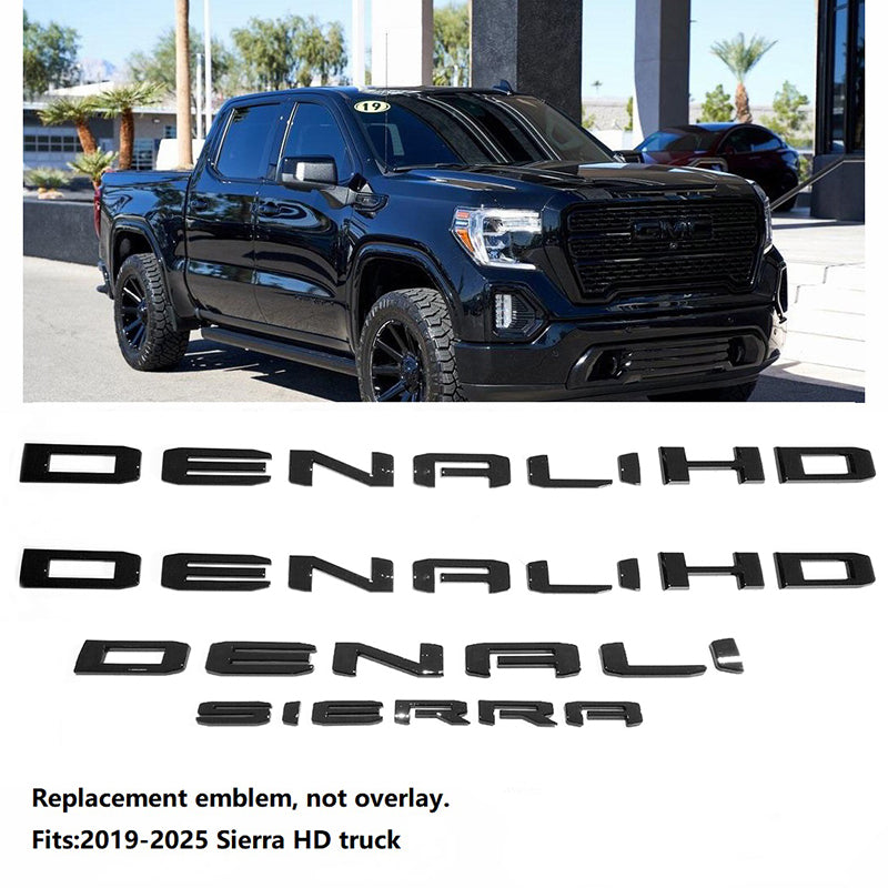Emblems Letters Badges 3D NAMEPLATE Replacement for 2019-2025 GMC Sierra 2500HD 3500HD 2500 HD 86790675 86532074 Blackout (4pack / 6pack)
