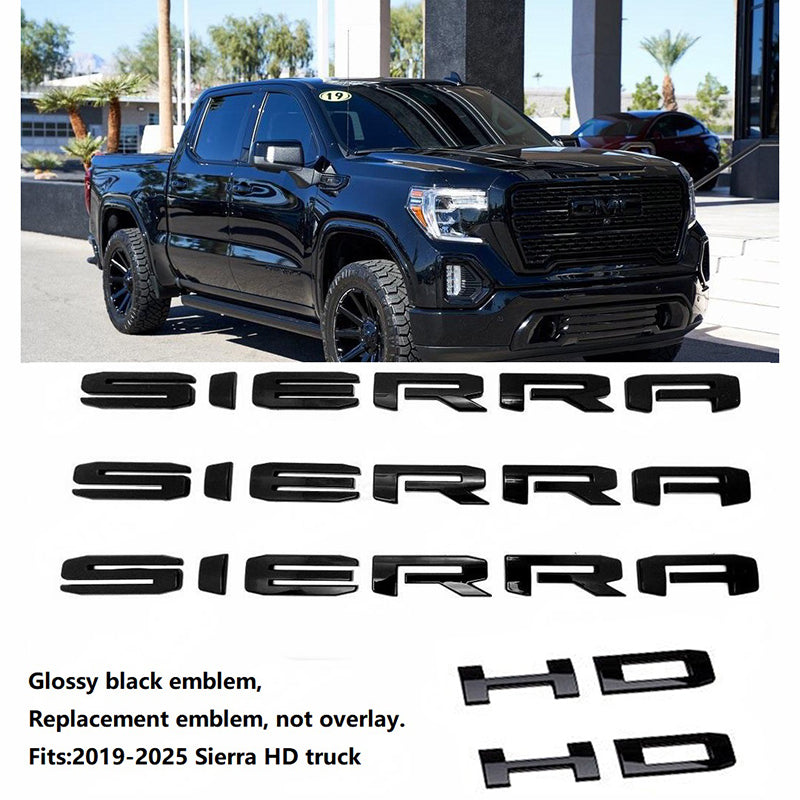 Custom Grille Tailgate Sierra HD Emblem Door Rear Liftgate Nameplate 3D Badges for 19-25 GMC Sierra 2500HD 3500HD 84287337 (3pack / 5pack)