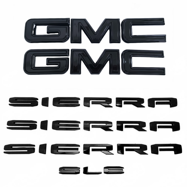 Grille Tailgate Emblem Door Rear Nameplate With SLE Badge Replacement for 19-25 GMC Sierra 1500 2500HD 3500HD 84287337 Blackout (4pack / 6pack)
