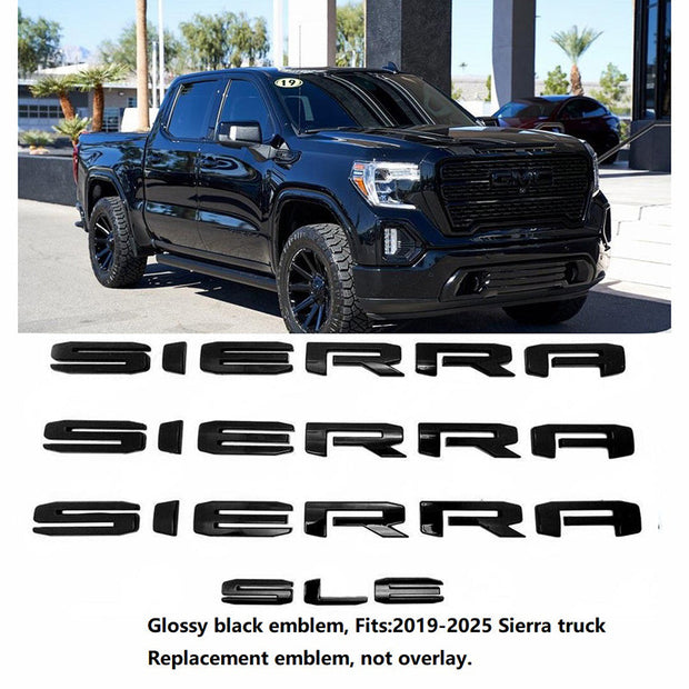 Grille Tailgate Emblem Door Rear Nameplate With SLE Badge Replacement for 19-25 GMC Sierra 1500 2500HD 3500HD 84287337 Blackout (4pack / 6pack)