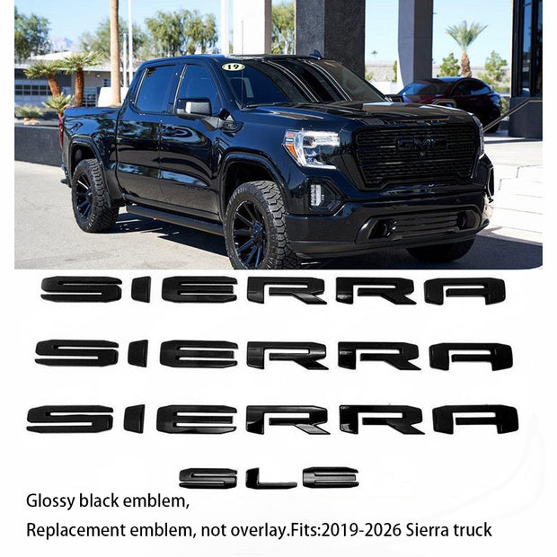 Emblem Kit for GMC Sierra 2019–2026 Grille & Tailgate Badges with SLE Gloss Black (4pack / 6pack)