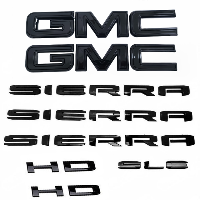 Emblem Kit for GMC Sierra HD 2019+ Grille & Tailgate Badges with SLE Gloss Black (4pack / 6pack)