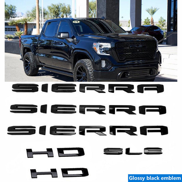 Emblem Kit for GMC Sierra HD 2019+ Grille & Tailgate Badges with SLE Gloss Black (4pack / 6pack)