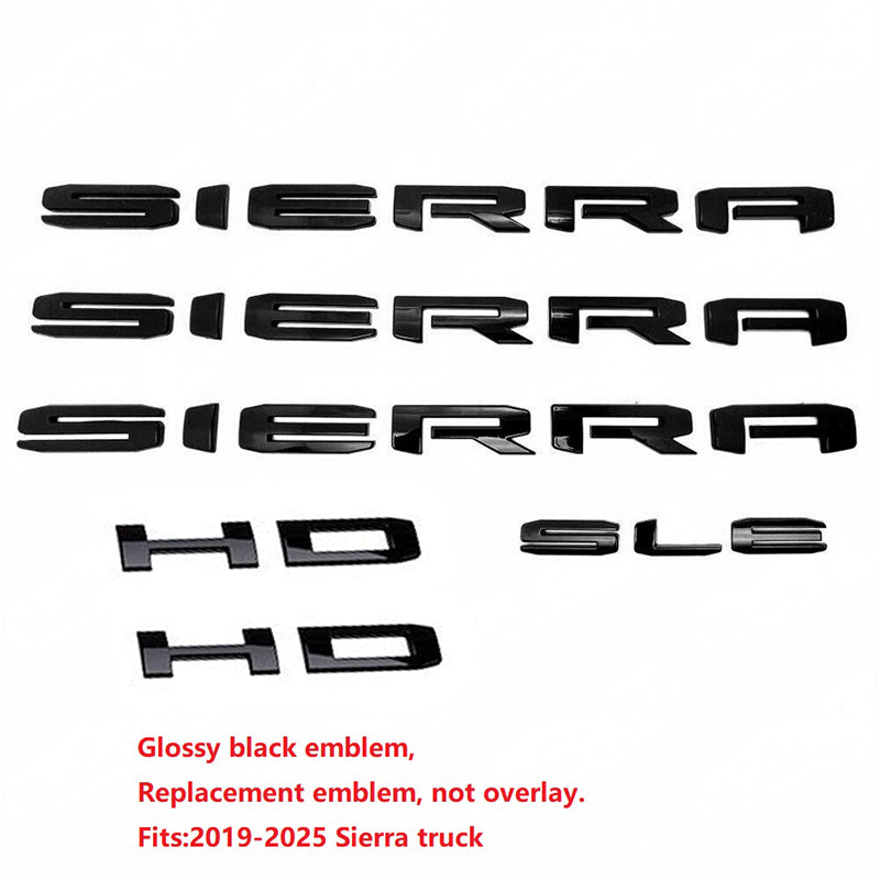 Grille Tailgate Sierra HD Emblem Door Rear Nameplate With SLE Badge Replacement for 19-25 GMC Sierra 2500HD 3500HD 84287337 (4pack / 6pack)