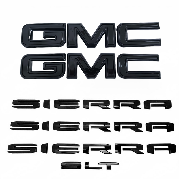 Grille Tailgate Emblem Door Rear Nameplate With SLT Badge Replacement for 19-25 GMC Sierra 1500 2500HD 3500HD 84287337 Blackout (4pack / 6pack)
