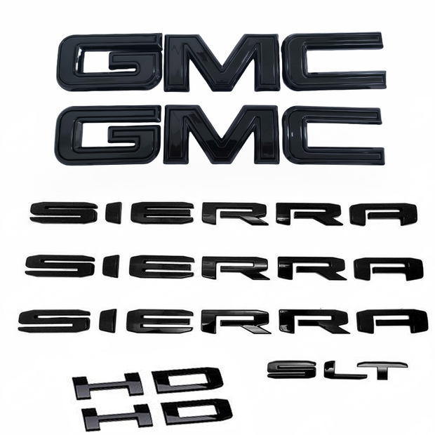 Emblem Kit for 2019-2025 GMC Sierra HD SLT Grille Tailgate Rear Badge Black (4pack / 6pack)