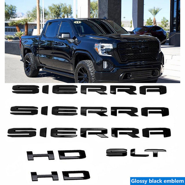 Emblem Kit for 2019-2025 GMC Sierra HD SLT Grille Tailgate Rear Badge Black (4pack / 6pack)