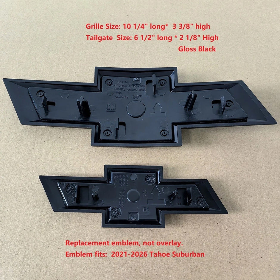 Emblems for 2021+ Suburban Grille & Tailgate Chevy Bowtie Badge Kit Gloss Black (3pack / 5pack)