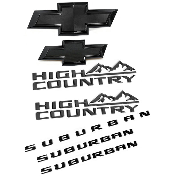 Emblem Kit for 2021+ Suburban High Country Grille & Tailgate Bowtie Gloss Black (5pack / 7pack)
