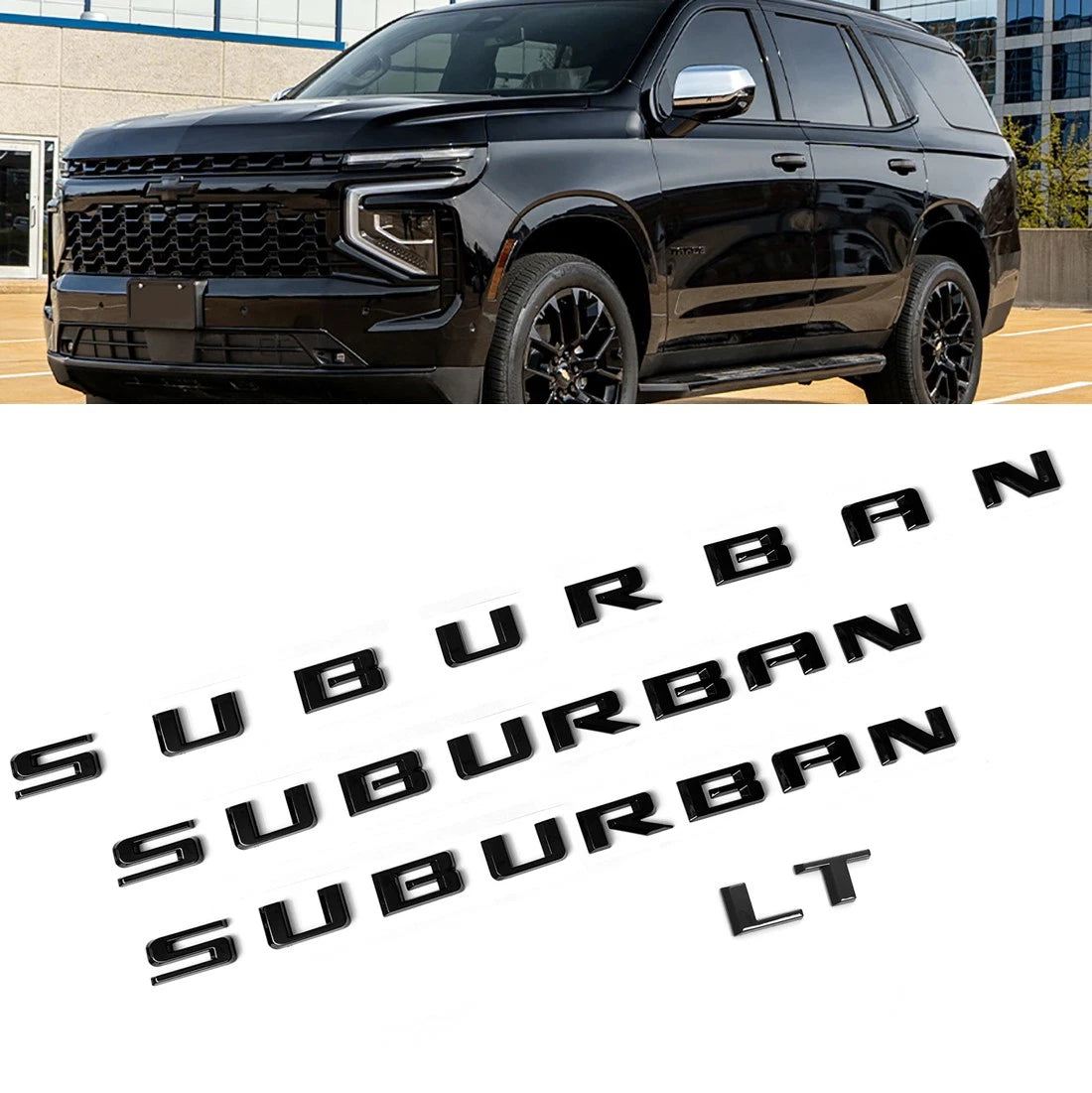 Badge Set Grille & Tailgate Chevy Bowtie Emblems for 2021+ Suburban LT Gloss Black (4pack / 6pack)