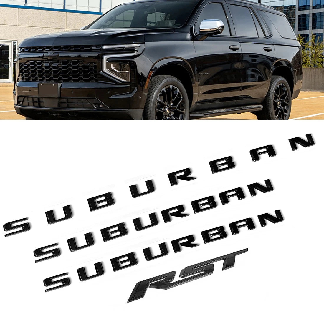 Emblem Set for 2021+ Suburban RST Grille & Tailgate Chevy Bowtie Badges Gloss Black (4pack / 6pack)