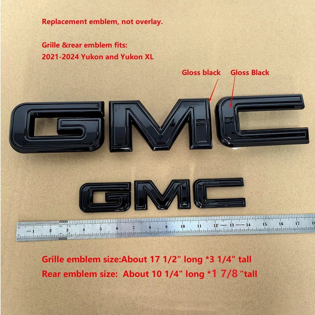 Emblem Kit for 2021-2024 GMC Yukon (XL) AT4 Front Grille & Tailgate (Chrome / Gloss Black) 6-pack