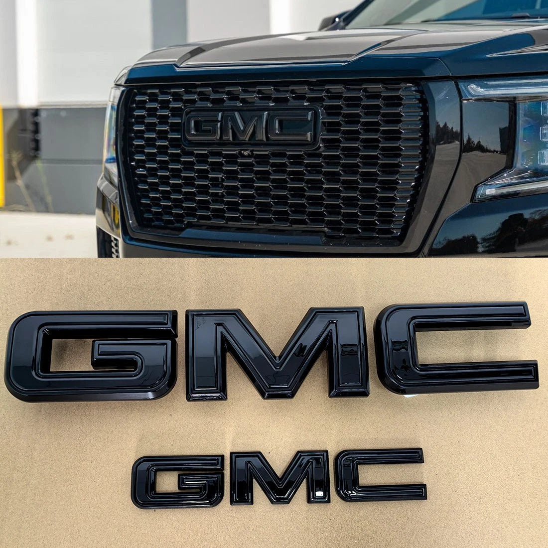 Emblem Kit for 2021-2024 GMC Yukon (XL) AT4 Front Grille & Tailgate (Chrome / Gloss Black) 6-pack
