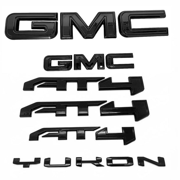 Emblem Kit for 2021+ GMC Yukon (XL) AT4 Front Grille & Tailgate Badges (Chrome / Gloss Black) 6-pack
