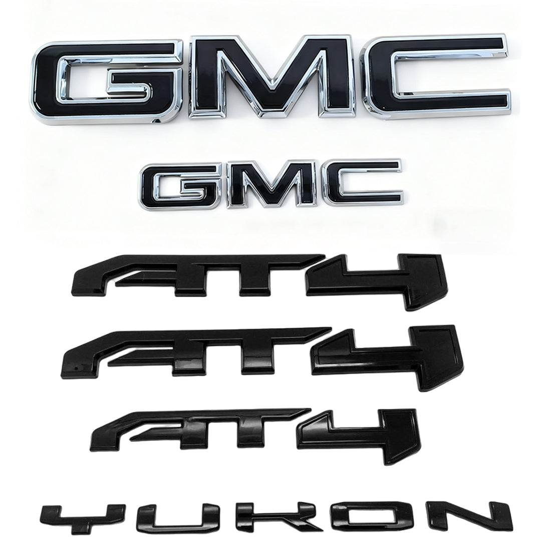 Emblem Kit for 2021-2024 GMC Yukon (XL) AT4 Front Grille & Tailgate (Chrome / Gloss Black) 6-pack