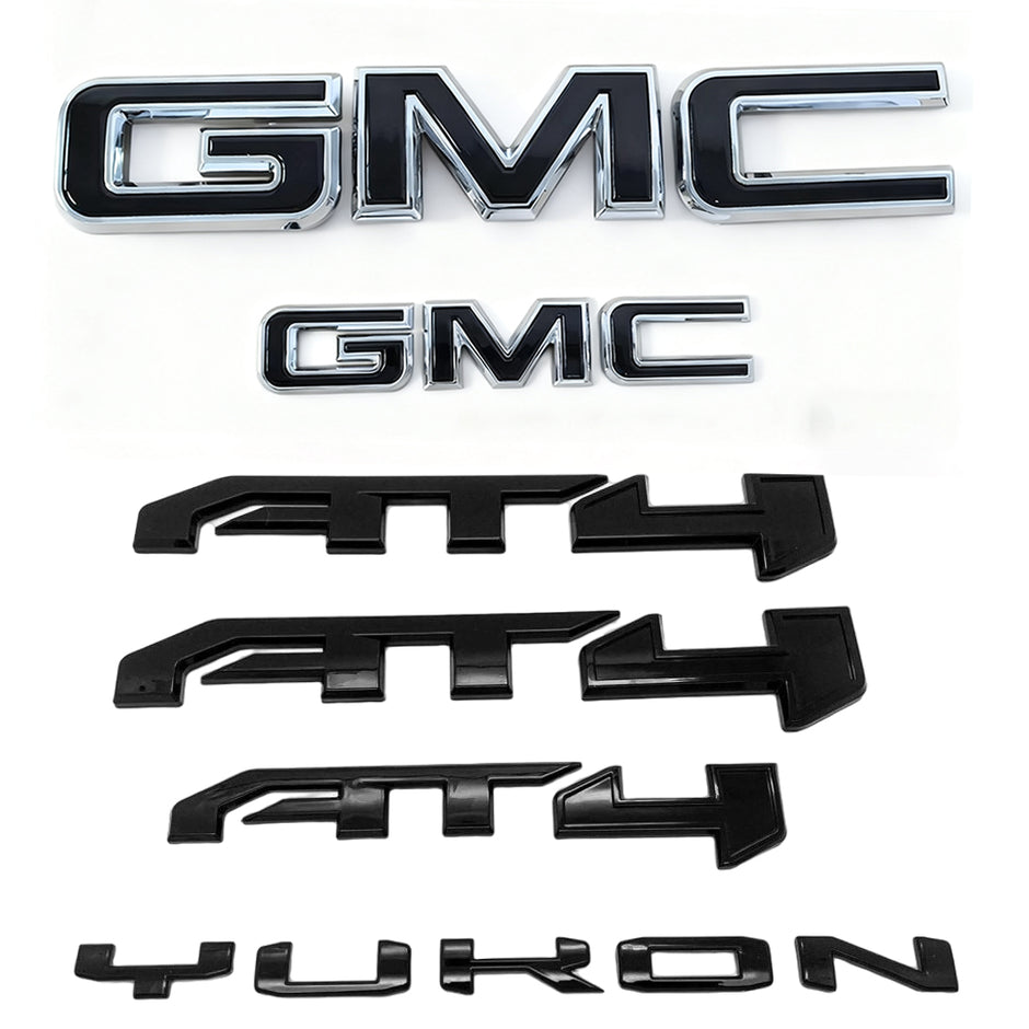 Emblem Kit for 2021+ GMC Yukon (XL) AT4 Front Grille & Tailgate Badges (Chrome / Gloss Black) 6-pack