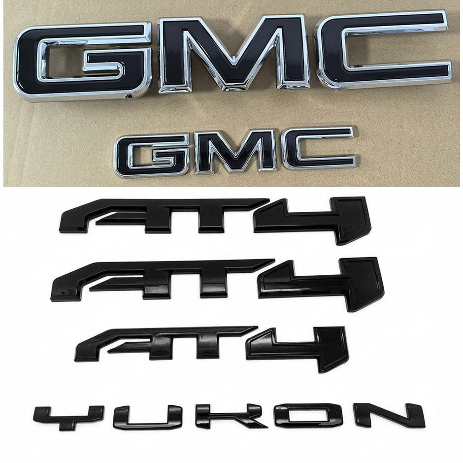Emblem Kit for 2021+ GMC Yukon (XL) AT4 Front Grille & Tailgate Badges (Chrome / Gloss Black) 6-pack