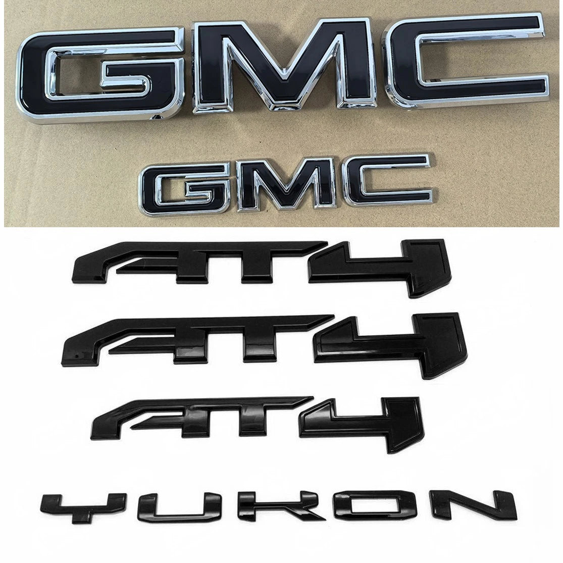 Emblem Kit for 2021+ GMC Yukon (XL) AT4 Front Grille & Tailgate Badges (Chrome / Gloss Black) 6-pack