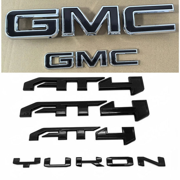 Emblem Kit for 2021+ GMC Yukon (XL) AT4 Front Grille & Tailgate Badges (Chrome / Gloss Black) 6-pack