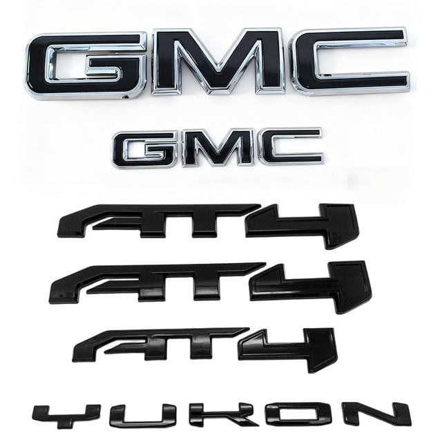 Emblem Kit for 2021+ GMC Yukon (XL) AT4 Front Grille & Tailgate Badges (Chrome / Gloss Black) 6-pack