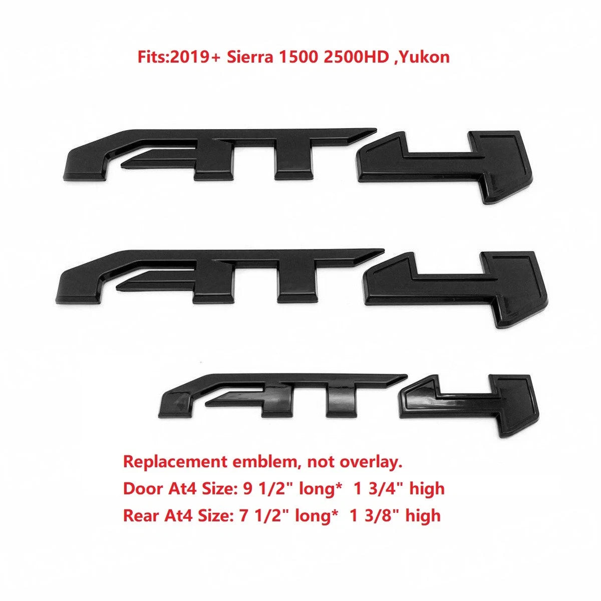 Emblem Kit for 2019+ GMC Sierra AT4 1500 2500/3500HD Grille Rear Badge Gloss Black