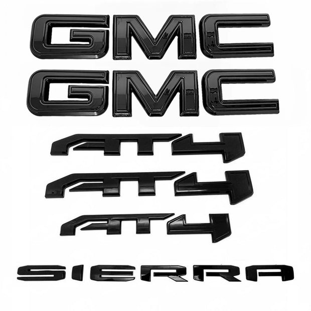 Emblem Kit for 2019+ GMC Sierra AT4 1500 2500/3500HD Grille Rear Badge Gloss Black 6-pack