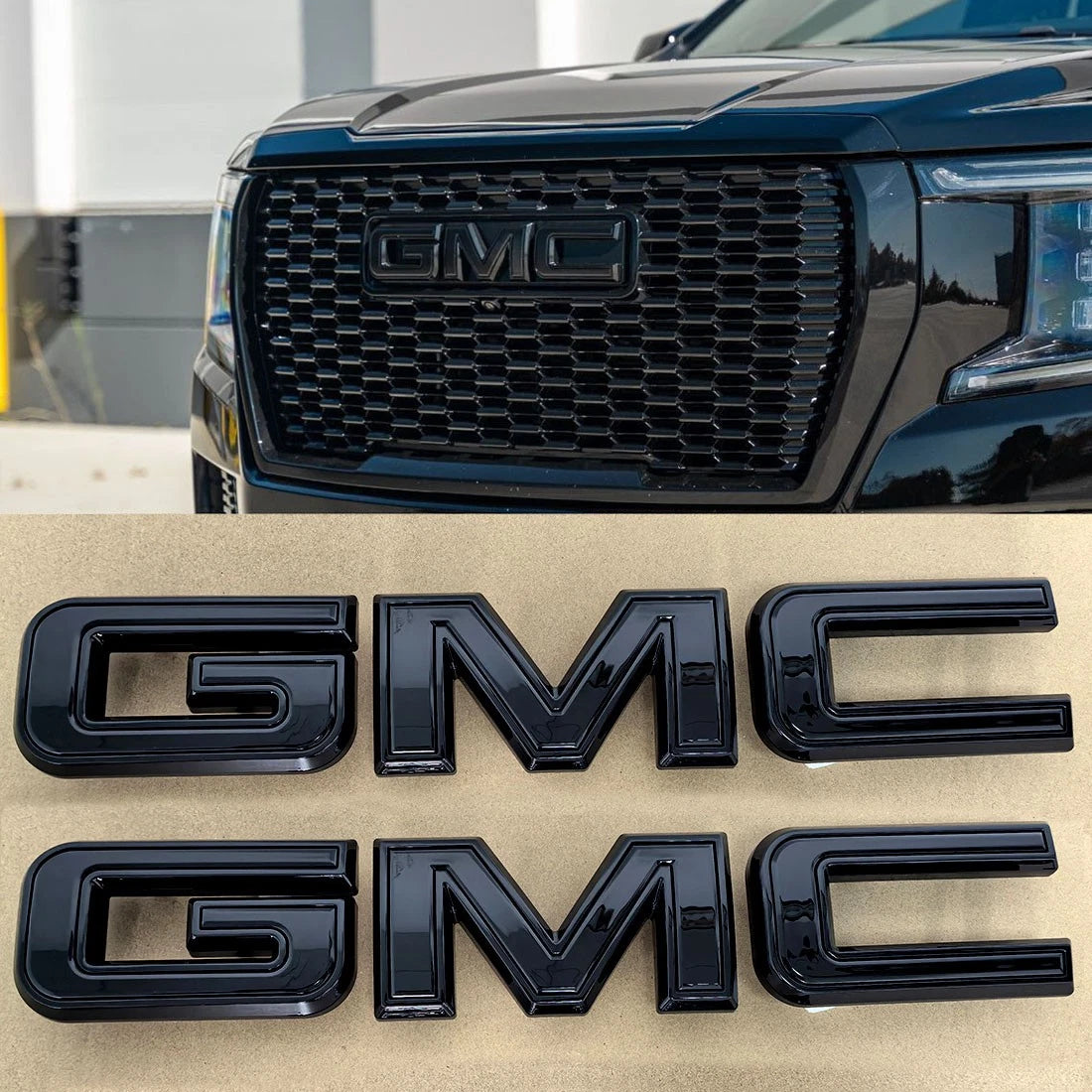 Emblem Kit for 2019+ GMC Sierra AT4 1500 Grille Badge Gloss Black 6-pack