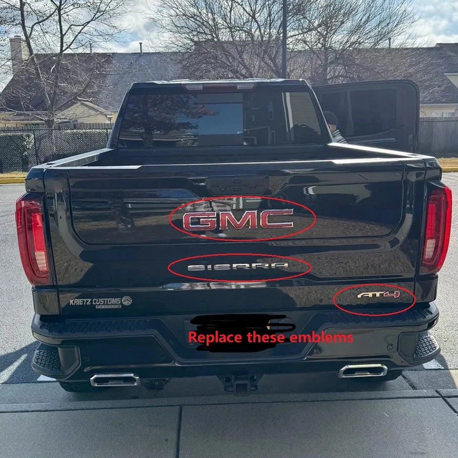 Emblem Kit for 2019+ GMC Sierra AT4 1500 Grille Badge Gloss Black 6-pack