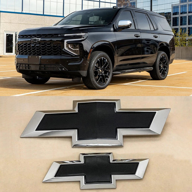 Grille Tailgate Bowtie Emblems for 2021-2026 Tahoe Suburban Badge Kit (Chrome / Gloss Black) 2-pack