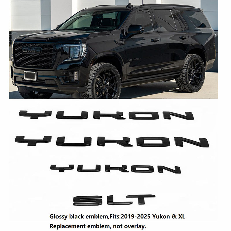 Door Tailgate Emblems 3D Letter Badge Replacement for 19-25 GMC Yukon Denali SLT 84831809 Gloss Black Set of 4pack