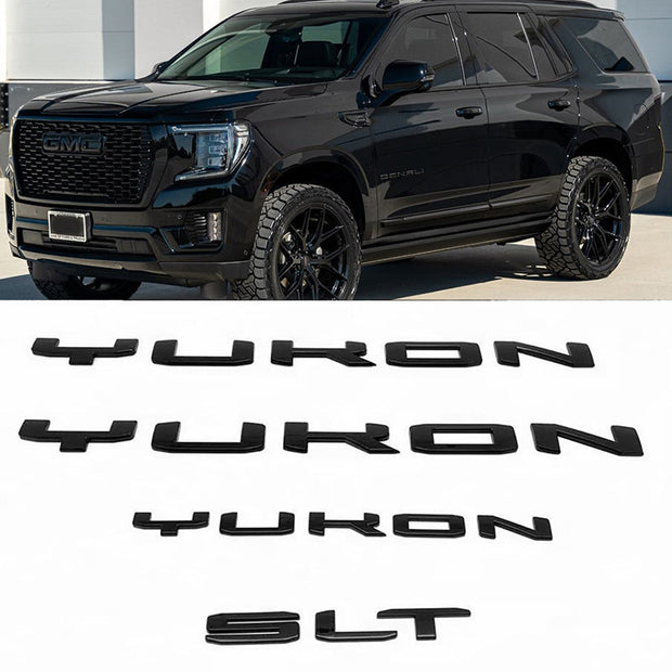 Door Tailgate Emblems 3D Letter Badge Replacement for 19-25 GMC Yukon Denali SLT 84831809 Gloss Black Set of 4pack