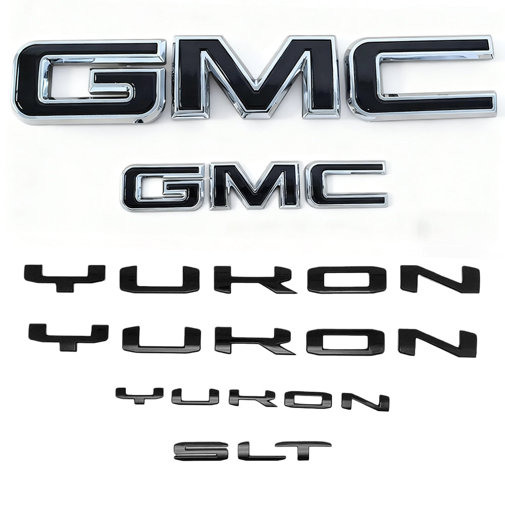Emblem Kit for 2019-2024 GMC Yukon AT4 SLT Grille Tailgate Replacement  (Chrome / Gloss Black) 4pack / 6pack
