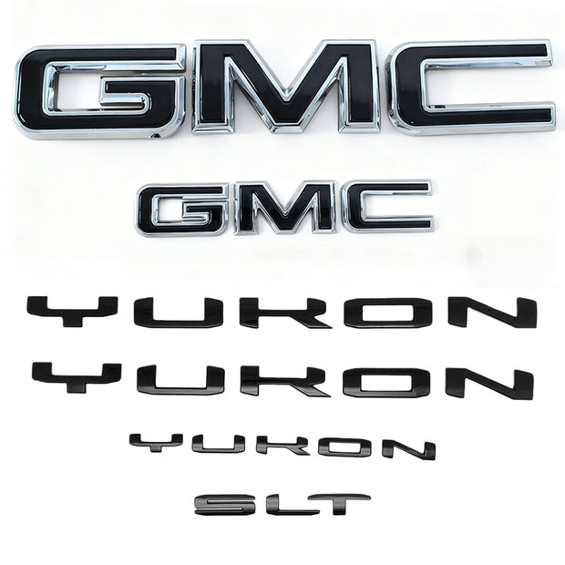 Emblem Kit for 2019-2024 GMC Yukon AT4 SLT Grille Tailgate Replacement  (Chrome / Gloss Black) 4pack / 6pack