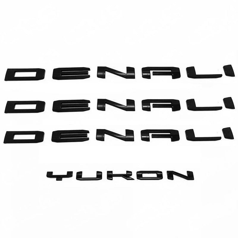 Custom Three Denali plus Tailgate Yukon 3D Letter Badge Replacement for 19-25 GMC Yukon Denali 84828685 Gloss Black Set of 4pack