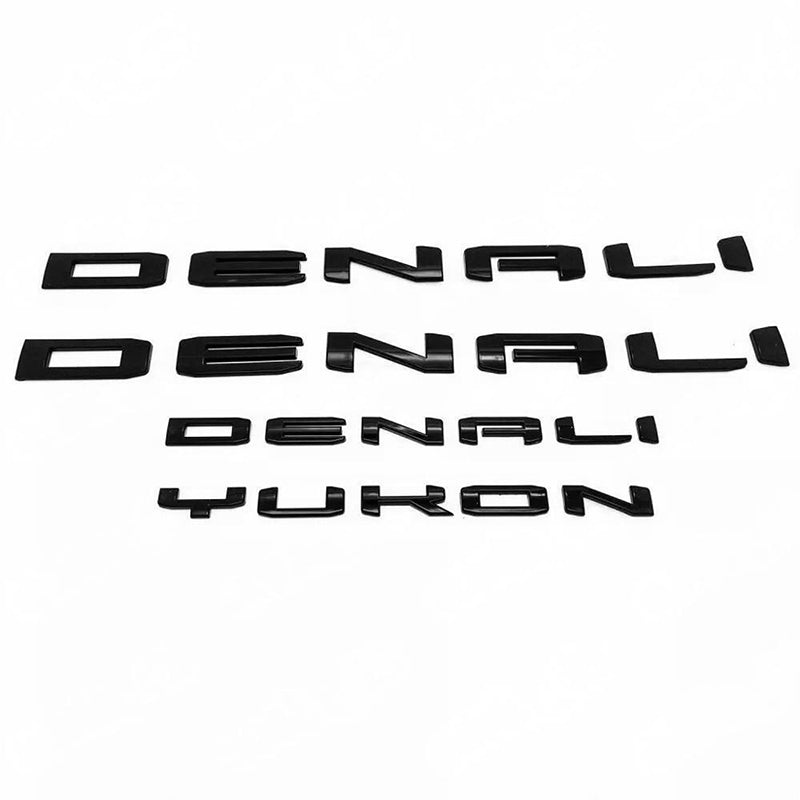 Two Denali plus Tailgate Emblem Replacement for 19-25 GMC Yukon Denali Gloss Black Set of 4pack