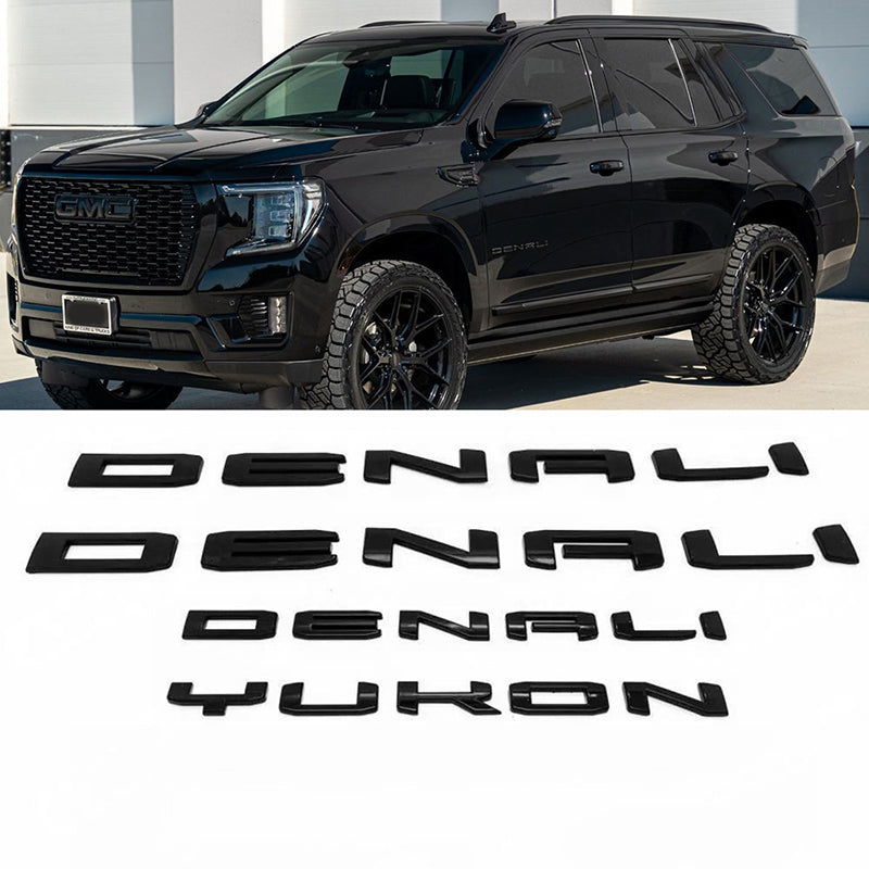 Custom Two Denali plus Tailgate Denali Yukon Emblem Replacement for 19-25 GMC Yukon Denali 84828685 Gloss Black Set of 4pack