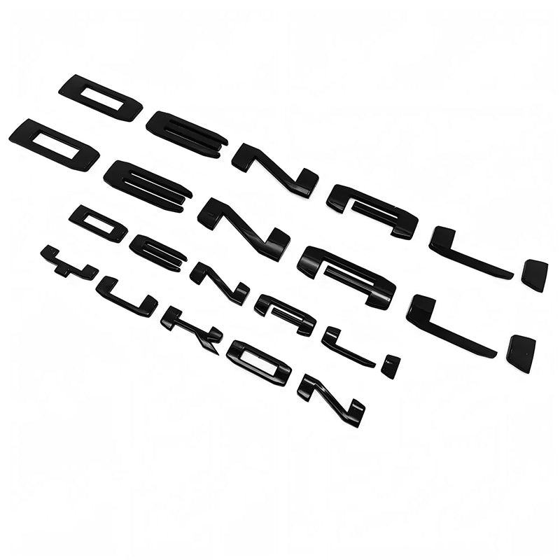 Custom Two Denali plus Tailgate Denali Yukon Emblem Replacement for 19-25 GMC Yukon Denali 84828685 Gloss Black Set of 4pack